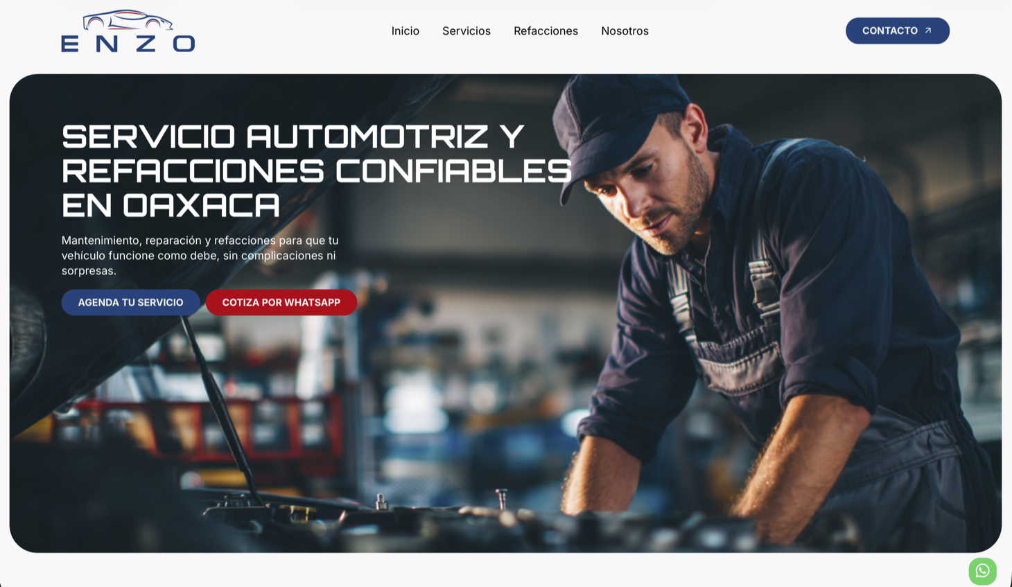 Captura de portada del sitio web de Enzo Automotriz.