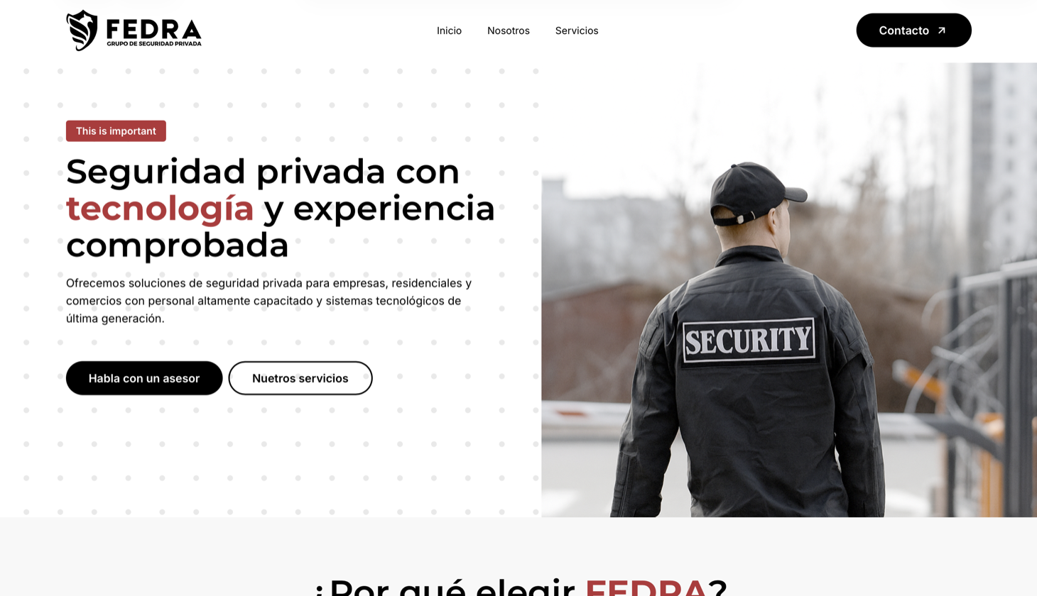 Captura de portada del sitio web de FEDRA.