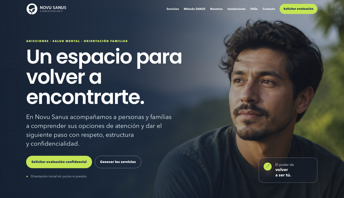 Captura de portada del sitio web de Novu Sanus.